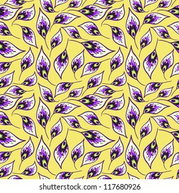 Seamless pattern with bright peacocks feathers