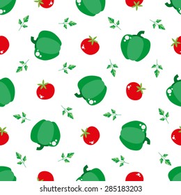 Seamless pattern with bright peppers. Flat design for textiles, the menu of vegetarian food, farm products. vector