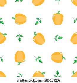 Seamless pattern with bright peppers. Flat design for textiles, the menu of vegetarian food, farm products. vector