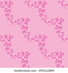 Seamless pattern with bright pink branches on light pink background. Vector image.
