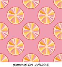 seamless pattern bright pink grapefruit slices circles cocktail ice cream vector