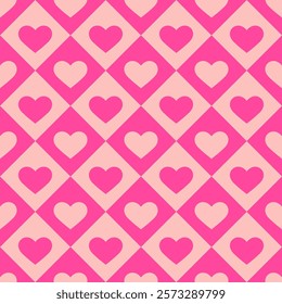 Seamless pattern with bright pink hearts on a light pink background. Vector Valentine's day background.