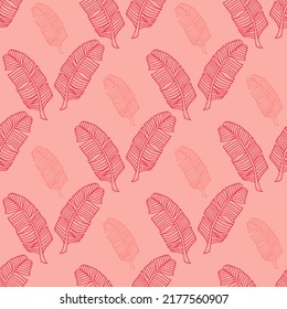 Patrón sin foco con hojas rosadas brillantes sobre fondo rosa claro. Imagen vectorial.