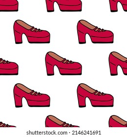 Seamless pattern with bright pink shoes on white background. Vector image.