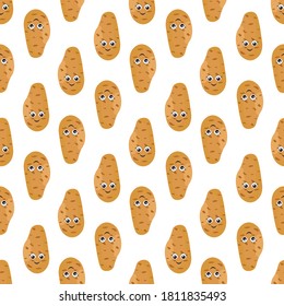 Patrón sin foco con papas brillantes con ojos lindos sobre un fondo blanco. Impresión vegetal para ropa de cama y tejidos, papel de envoltura y papel pintado.
Ilustración vectorial de existencias para la decoración