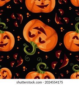 Seamless pattern with bright pumpkins for a festive design for the holiday Halloween. Cartoon vector graphics.