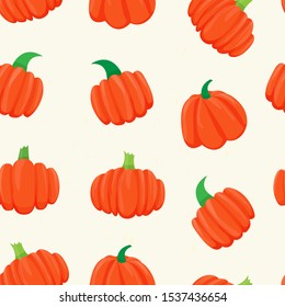 Seamless pattern with bright pumpkins on white background.  For fall decoration, autumn fest invitations, fabric, kitchen textile and helloween print, web page background, gift and wrapping paper. 