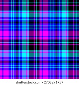 Patrón sin costuras en púrpura brillante, azul y negro para cuadros, tela, textiles, ropa, mantel y otras cosas. Imagen de Vector.