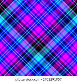 Patrón sin costuras en púrpura brillante, azul y negro para cuadros, tela, textiles, ropa, mantel y otras cosas. Imagen de Vector. 2.