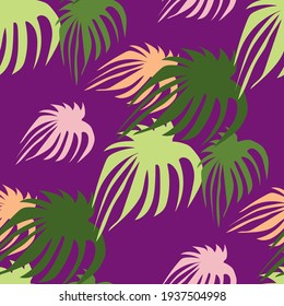 seamless pattern bright purple leaves jungle green vector