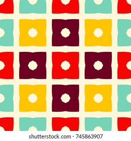 Seamless pattern with bright quadratic geometric elements.