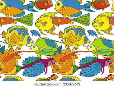Seamless Pattern Bright Realistic Fish Color