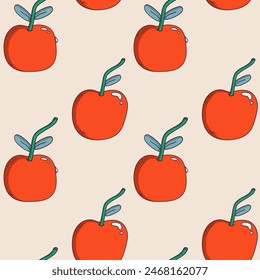 Seamless pattern with bright red cherries on a beige background