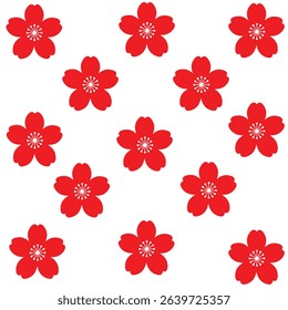 Seamless Pattern of Bright Red Cherry Blossom Flowers on a Clean White Background