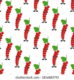 Seamless pattern with bright red currants with eyes and legs on a white background. Print for bed linen and fabrics, wrapping paper and wallpaper.
Stock vector illustration for decoration and design.