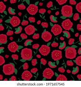 Seamless pattern, bright red flowers on a dark background