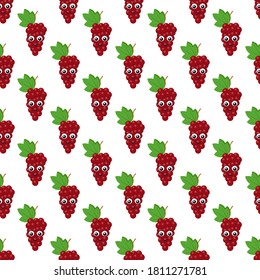 Patrón sin foco con uvas rojas brillantes con ojos lindos sobre un fondo blanco. Impresión de fruta para ropa de cama y tejidos, papel de envoltura y papel pintado.
Ilustración vectorial de existencias para la decoración