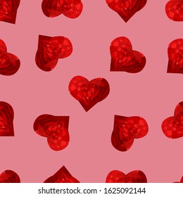Seamless Pattern Bright Red Heart Low Poly Style. Illustration for Packaging, for Textiles for Valentine's Day, Wedding, Holiday. Trend Vector stock illustration.