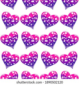 seamless pattern of bright red hearts with bubbles inside on a white background 