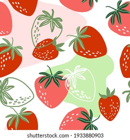 Seamless pattern with bright red and pink strawberries. Summer design for textiles, wallpaper, print. Vector graphics