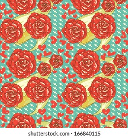 Seamless pattern with bright roses, vector illustration