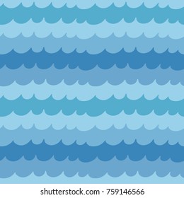 Seamless pattern with bright sea waves in the style of a children's illustration. Vector image in a bright blue color.