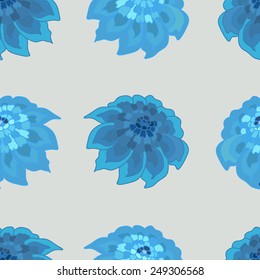 Seamless pattern with bright shining blue flowers. 