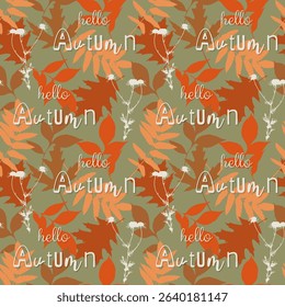 Seamless pattern with bright silhouettes of leaves. Herbarium with autumn leaves, autumn vibe. Vector illustration