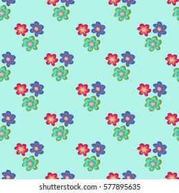 Seamless pattern with bright small flowers on blue background. Spring/summer floral background.
