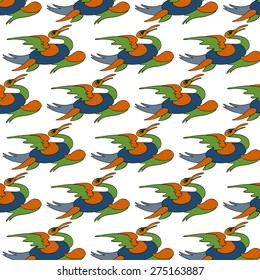 Seamless pattern with bright spring colors feathers of ancient birds 