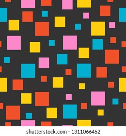 Seamless pattern, bright squares on dark background. Vector