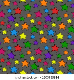 Seamless pattern. Bright stars on a gray background. Vector graphics.