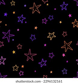 Seamless pattern of bright stars on a black background