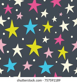 Seamless pattern with bright stars on a dark background.
