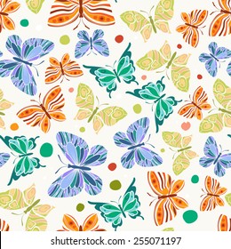 Seamless pattern with bright stylized butterflies