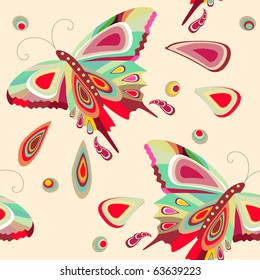 Seamless  pattern with bright stylized butterflies