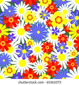 Seamless pattern bright summer flowers. Vector background.
