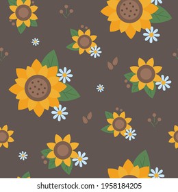 Seamless pattern with bright summer sunflowers. Great for fabric, textile. Vector Illustration