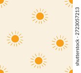 Seamless pattern with bright suns on a light background. Vector illustration