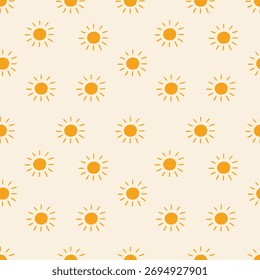 Seamless pattern with bright suns on a light background. Vector illustration