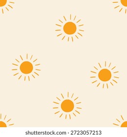 Seamless pattern with bright suns on a light background. Vector illustration