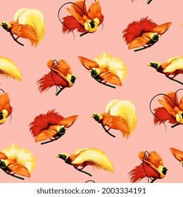 Seamless pattern with bright tropical birds