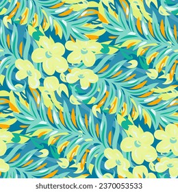 Patrón sin foco con flores tropicales brillantes. Ilustración del vector