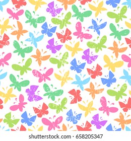 Seamless pattern with bright vector butterflies on white background