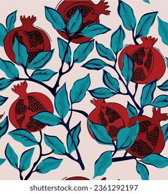 seamless pattern with bright vector pomegranates