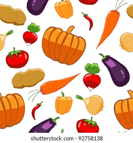Seamless pattern with bright vegetables on white background