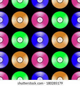 Seamless pattern with bright vinyl records