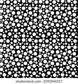 Seamless pattern of bright white polka dots on a black background. Vector eps10