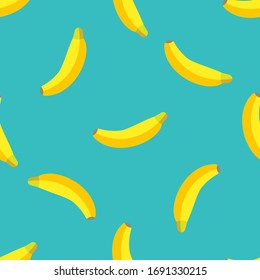 Seamless pattern with bright yellow bananas on blue background