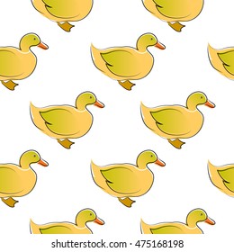 Seamless pattern with bright yellow ducks  for cards, invitations, wedding or baby shower albums, backgrounds and scrapbooks.Vector illustration.